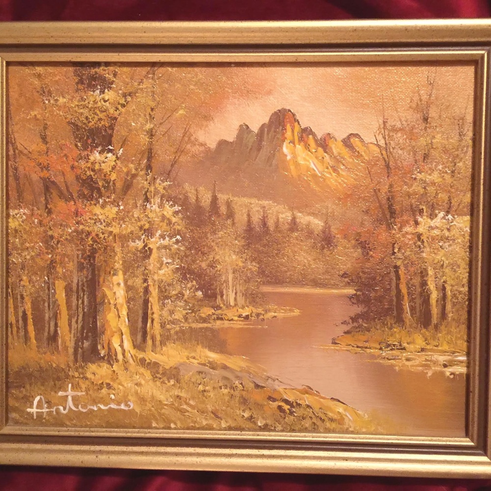 Antonio Professionally Framed Original Oil Painting Vintage Art Waterway Lake